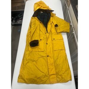 Sanyo Yellow Hooded Raincoat Jacket with Plaid Lining Made in‎ Japan XL